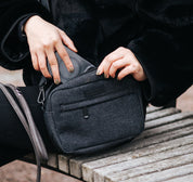 Zwarte Denim Hondenuitlaat Tas - Crossbody 