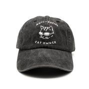 Zwarte denim pet - Logo "Anti-Social Cat Owner" 