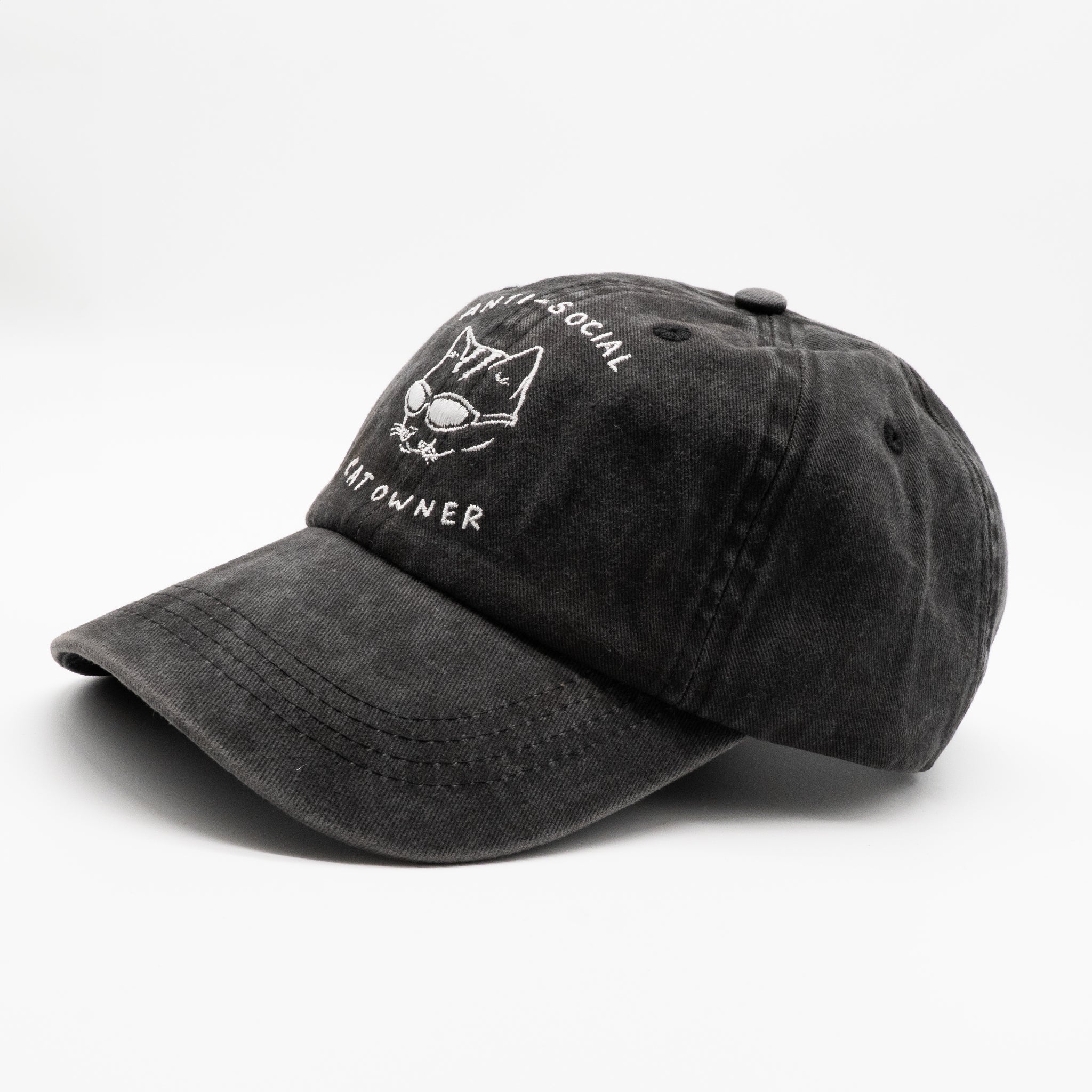 Zwarte denim pet - Logo "Anti-Social Cat Owner" 