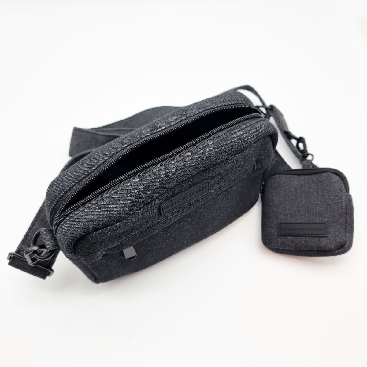 Zwarte Denim Hondenuitlaat Tas - Crossbody 