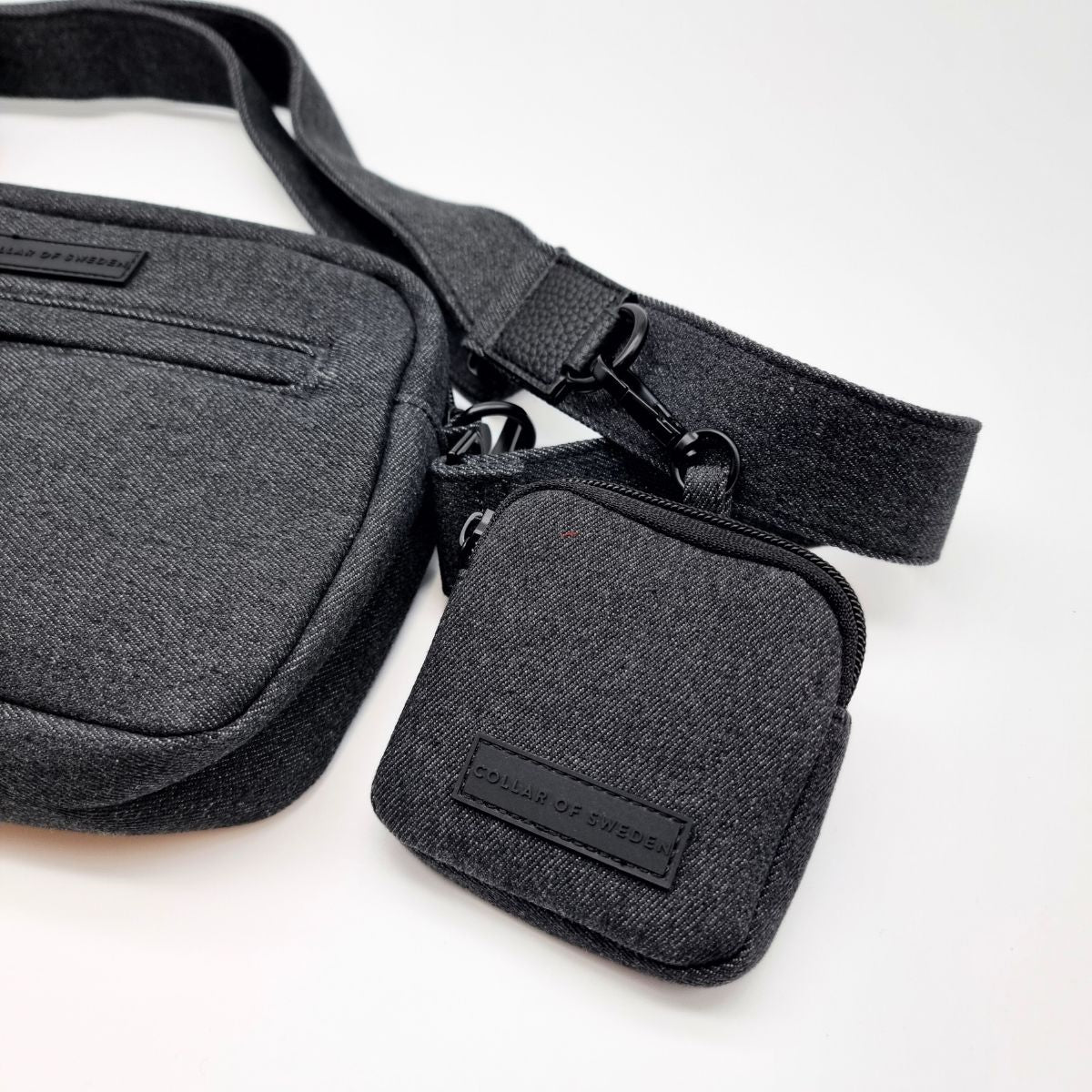 Zwarte Denim Hondenuitlaat Tas - Crossbody 