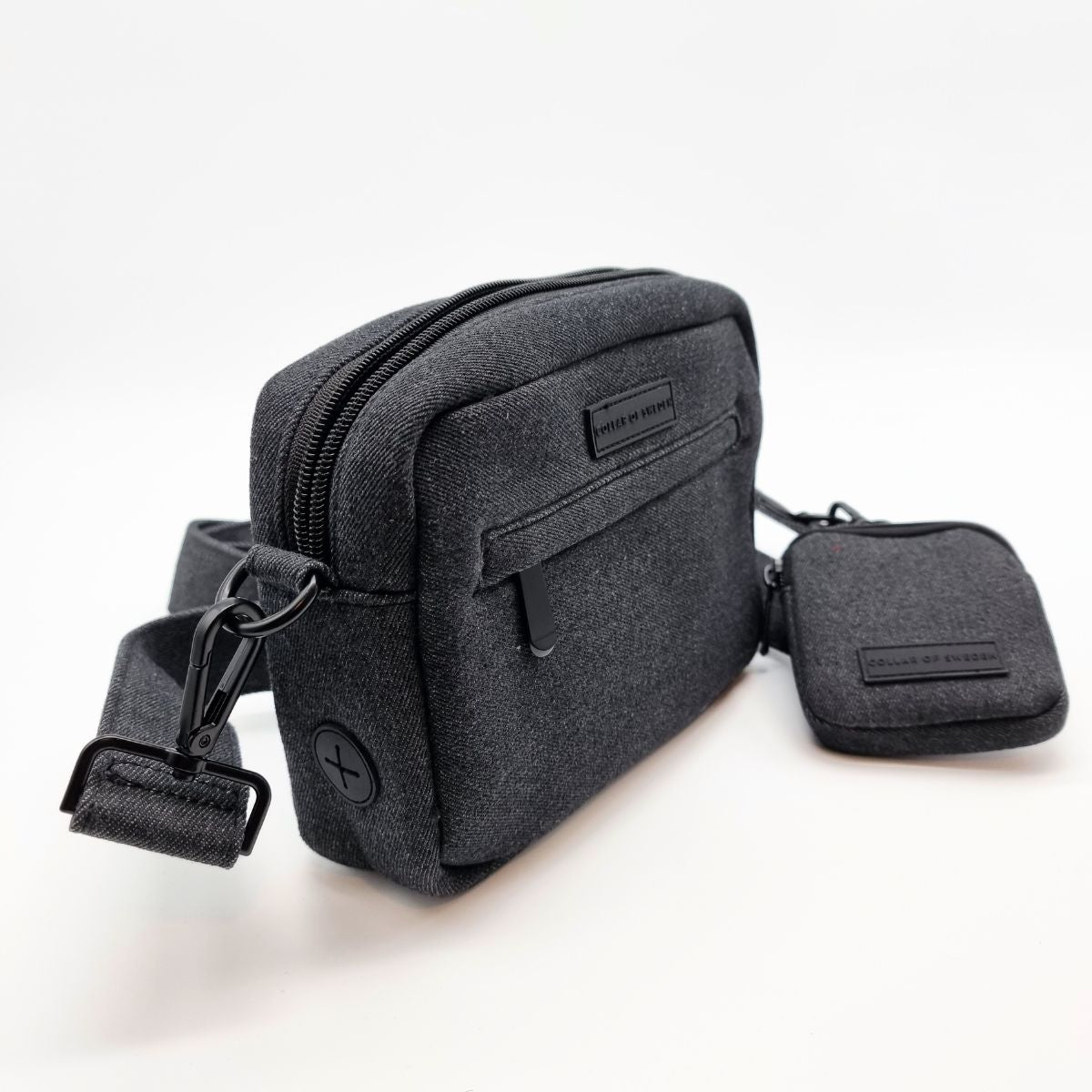 Zwarte Denim Hondenuitlaat Tas - Crossbody 