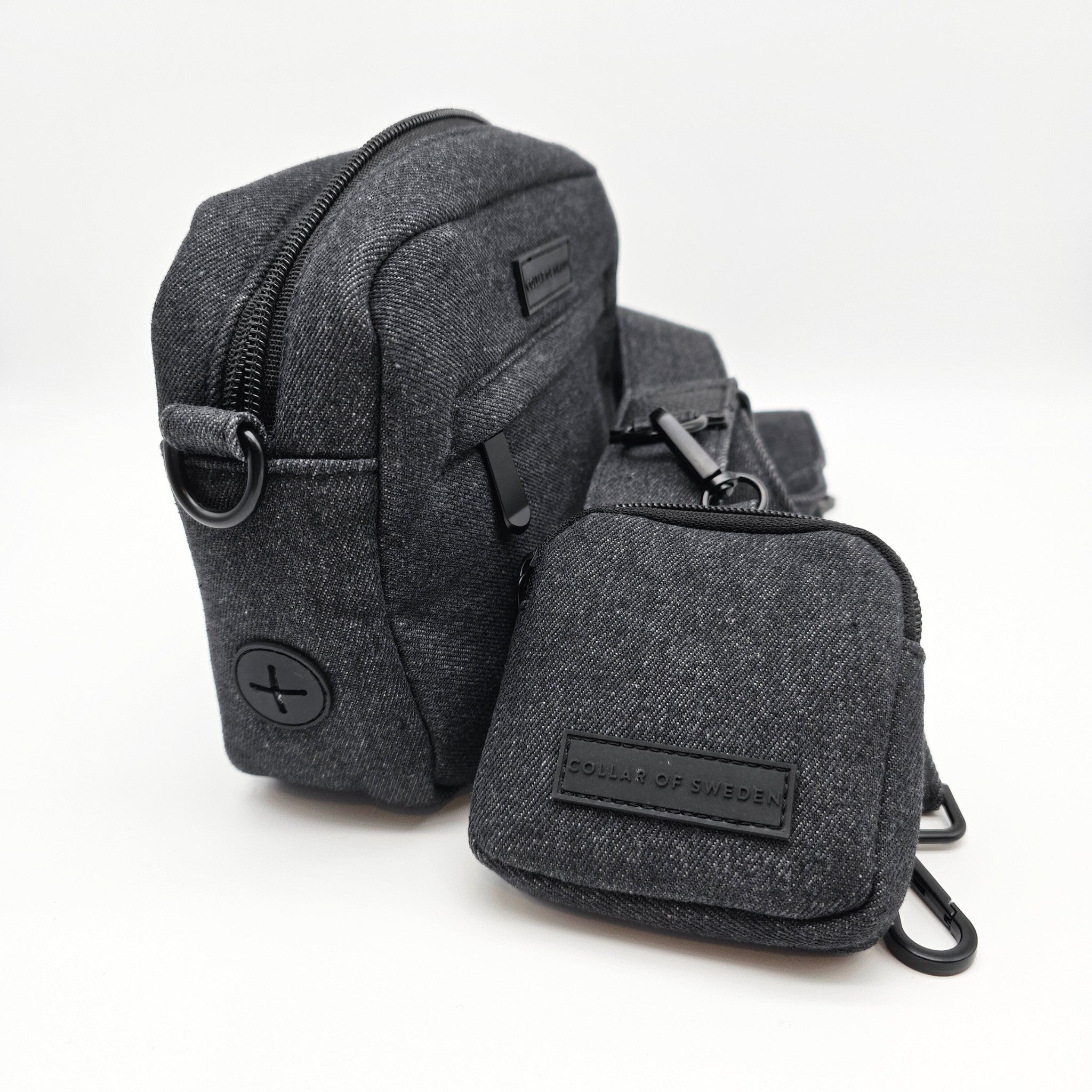 Zwarte Denim Hondenuitlaat Tas - Crossbody 