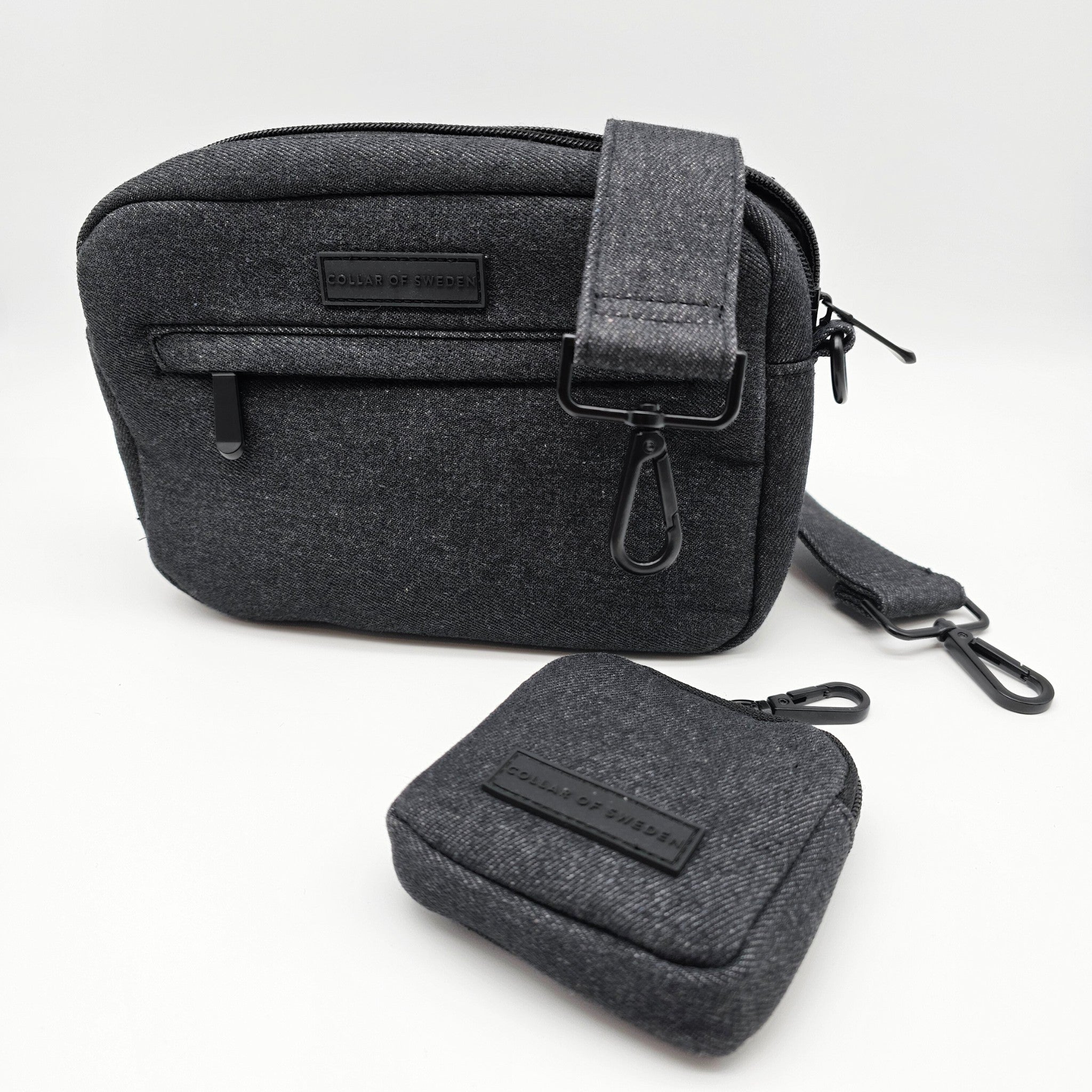 Zwarte Denim Hondenuitlaat Tas - Crossbody 