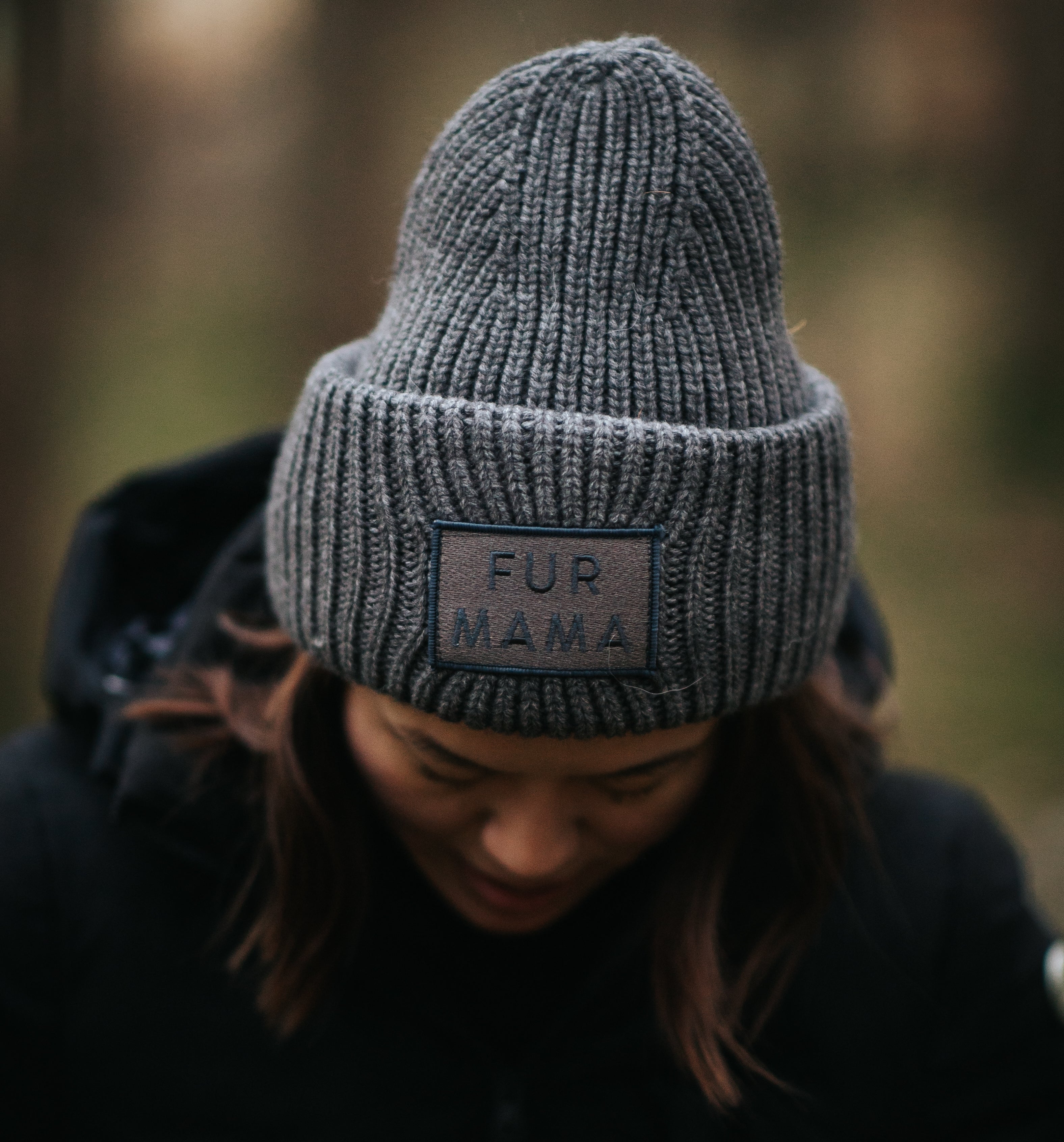 Grijze Wol Muts -  Fur Mama